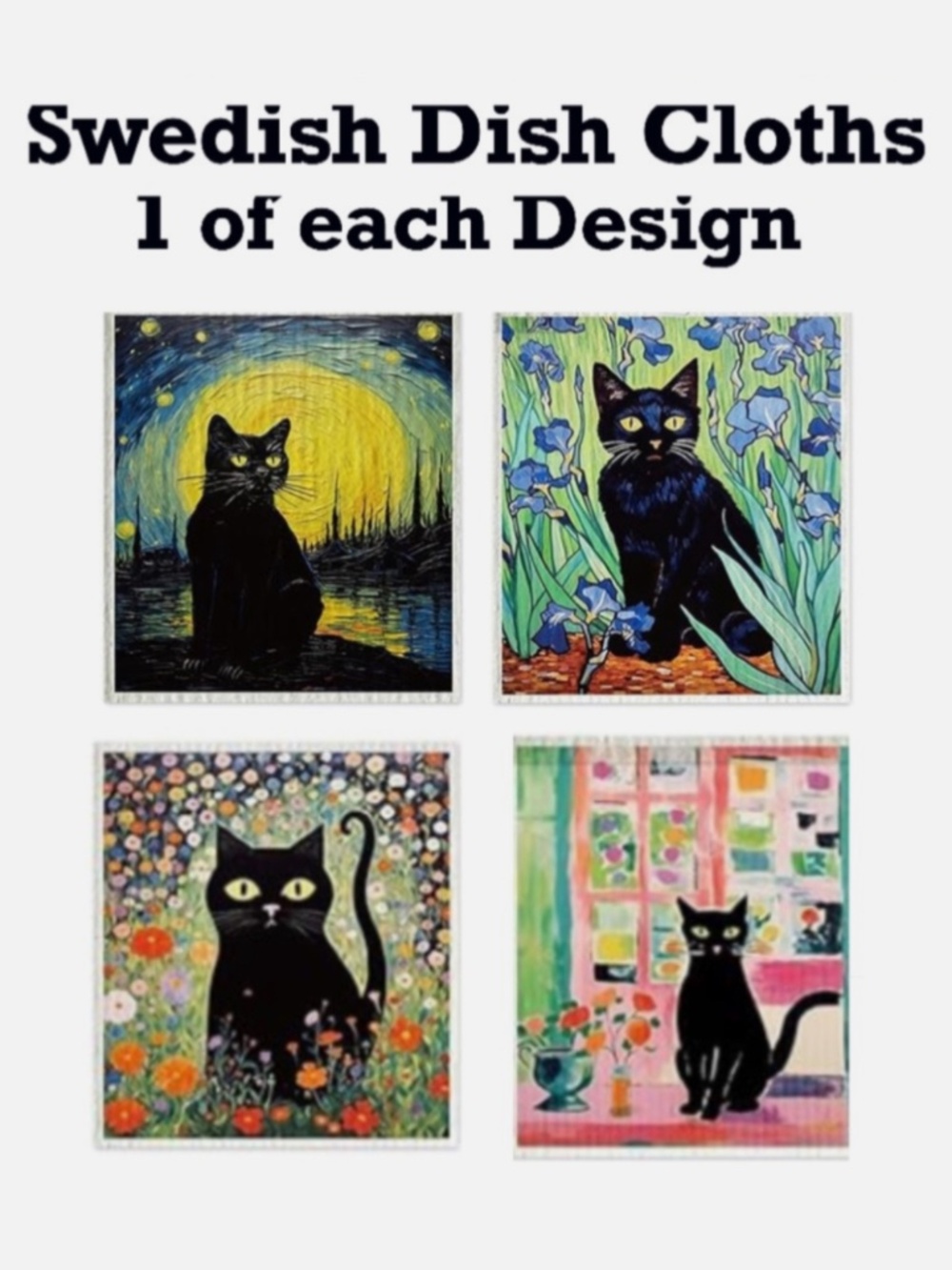 Cat Art Swedish Dishcloths (4)
